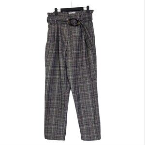 Revolve Native Youth Plaid Academia High Rise Belted Papebag Trouser Pants S